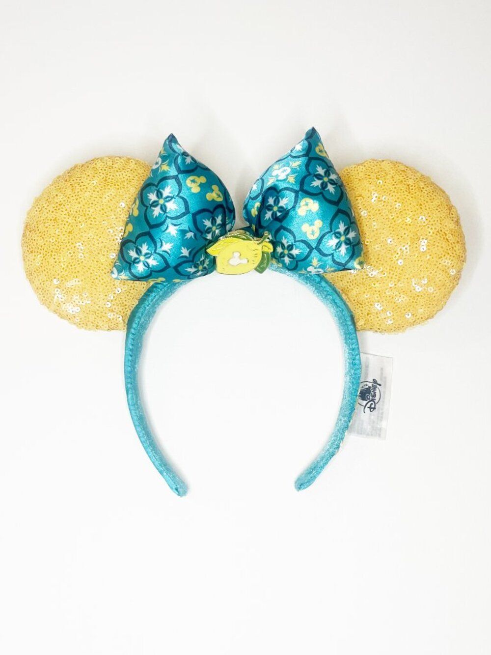 Disney Parks Minnie Mouse Ears Headband Yellow Sequin Lemon Bow Teal Headband